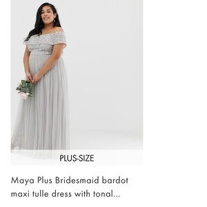 Maya Deluxe Curve Silver Bardot Sequin Maxi Dress US 20 UK 24 Bridesmaid Formal